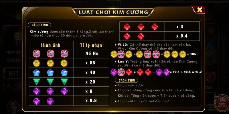 Cách chơi mini game kim cương cho thành viên mới