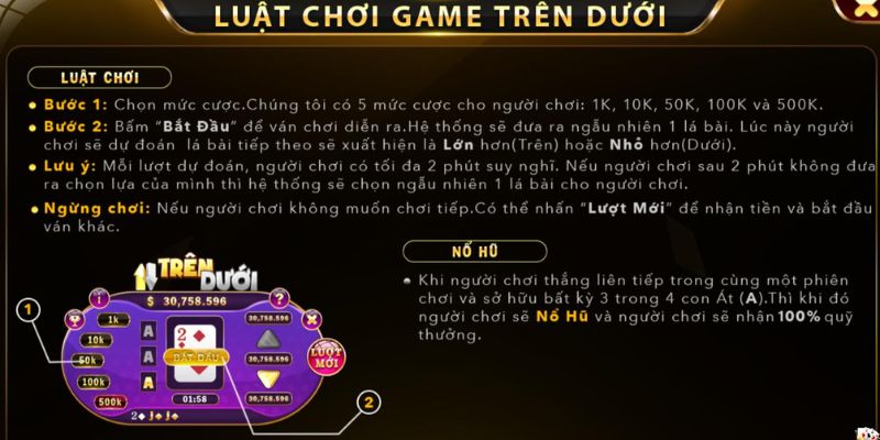 Luật cơ bản và biểu tượng mini game Trên Dưới